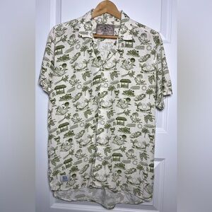 Bohío Playa Women's Summer Blouse Size M Tropical Print olive